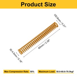 uxcell 2pcs 3D Printer Heating Bed Spring, 8mm OD 60mm Length Light Load Compression Mould Die Spring 3D Printer Compression Spring for 3D Printer Electric Part, Yellow