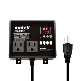 Matell - Protector de sobretensiones para refrigerador, doble voltaje de salida y protector de corriente para electrodomésticos con retardo de tiempo, pico, sobretensiones instantáneas, todas las