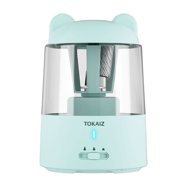 TOKAIZ Electric Pencil Sharpener, Automatic, Mini, Rechargeable, Supports 3 Levels of Core Adjustment, Prevents Oversharpening, Automatic Stop, Bent Core Removal, Pencil Sharpener, Compact, Lightweight, Small, Portable, Elementary School Students, Children (Mint)