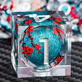 ARUOHHA DND Resin Dice Plum Blossom Liquid Core Dice Silver Blue Sharp Edged Polyhedral Dice Set with Gift Box, Dungeons and Dragons D&D Dice Role Playing Game D and D Dice Set D20 D12 D10 D8 D6 D4