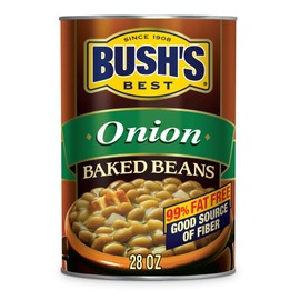 BUSH'S BEST Canned Onion Baked Beans (Pack of 12), Source of Plant Based Protein and Fiber, Low Fat, Gluten Free, 28 oz