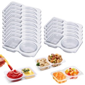 iaredon 15 PCS Reusable Snack Containers, Condiment Container With Lids, 2 Compartments Dipping Container For Refrige, Portion Control Containers, Sampling Lunchable and Travel Snacks