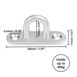Belle Vous M5 Stainless Steel Eyelet Holder (Pack of 8) - Sturdy U-Shaped Wall Mount Eyelet Eye Plate with Hook Rectangular (50 x 17 mm) up to 40 kg Weight - Metal Mounting Ring Wall Eyelet Wall Hook