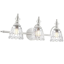 Ditoon Brushed Nickel Vanity Light, Antique Bathroom Vanity Light Over Mirror, 3 Light Lighting Fixture with Flower Glass Shade, Farmhouse Sconces Wall Lighting for Hallway Living Room Bedroom