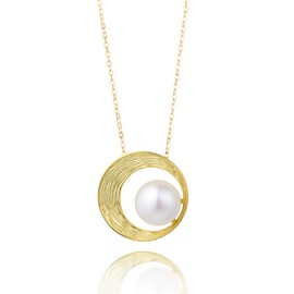 Freshwater Cultured Pearl Moon Pendant Necklaces 925 Sterling Silver Jewelry for Women, Yellow