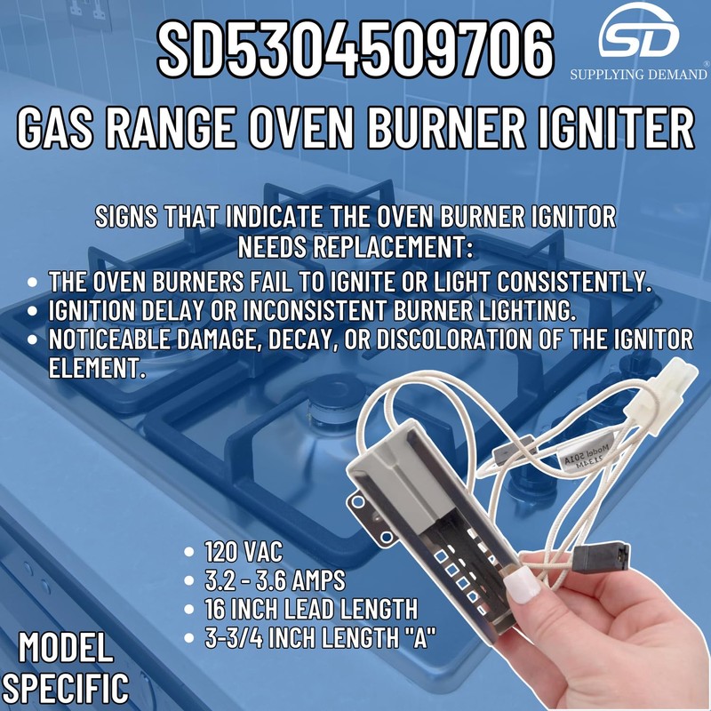 Supplying Demand 5304509706 316489402 Gas Range Oven Burner Igniter Replacement