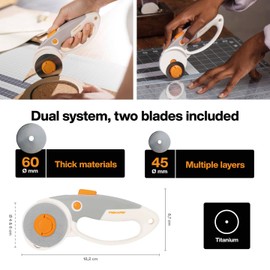 Fiskars Titanium Rotary Cutter DuoLoop (45mm, 60mm), Orange, White, Black, Standard Size