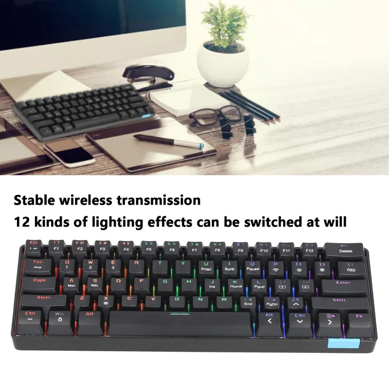 Wireless Keyboard 12 Lighting Effects PBT 61 Keys Stable Transmission