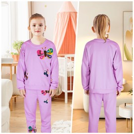 FILOWA Jogging Suit Girls Children's Tracksuit Set Cotton Tracksuit Warm Sports Suit Cartoon Long Sleeve Pullover Sweatshirt and Jogging Bottoms Activewear for Toddlers Size 92-122, purple