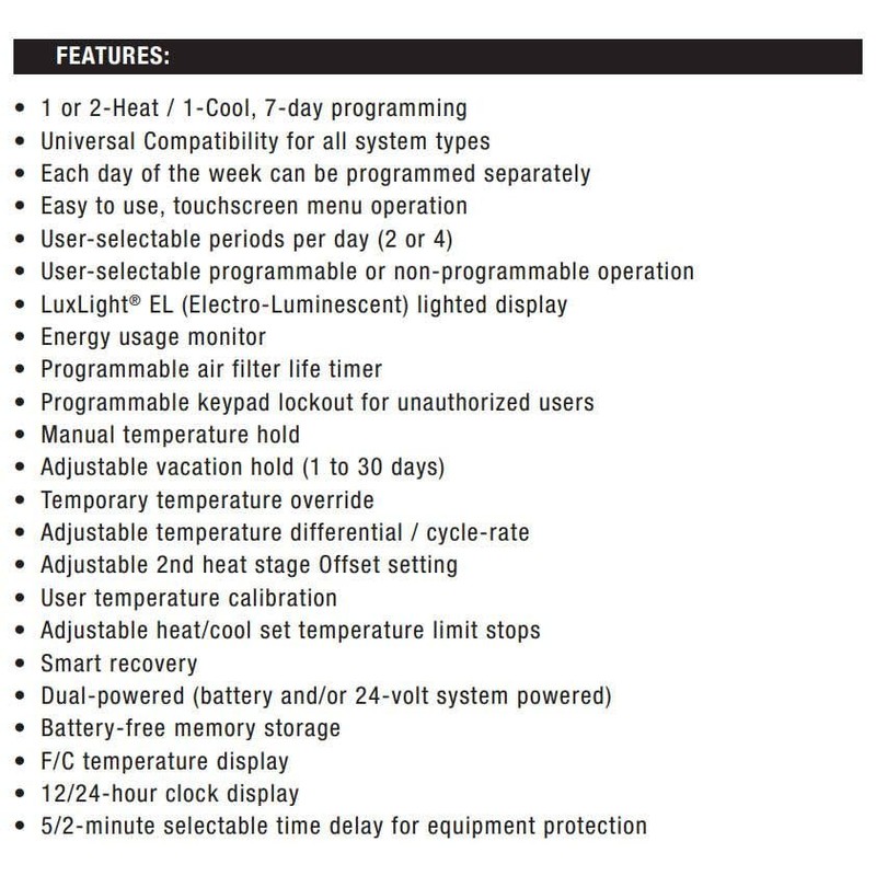 Lux Pro P721UT-010 TS 7 Day Programmable Thermostat; 2 Heat,