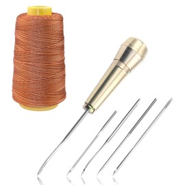 6 PCS Leather Sewing Awl Needle Set with Copper Handle, 260 m Nylon Cord Thread, Canvas Leather Sewing Awl, Handmade Leather Sewing Repair Tools, for Leather Craft Needle Kit Shoe Repair Tool