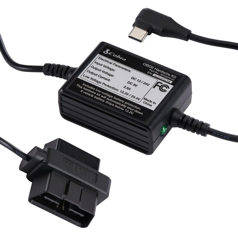 Cobra 2.5A DIY Hardwire Kit - OBDII to USB-C/Micro-USB with