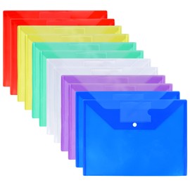Cozlly Pack of 12 A4 Document Wallets, 12 Coloured Document Folders, Wallets with Press Stud for Document Filing for School, Home, Work, Office, 6 Colours