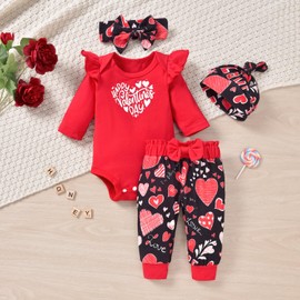 fioukiay Preemie Baby Valentine's Outfit Infant Girls My 1st Valentine's Clothes (Red, Preemie)