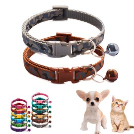 Small Bell for Dog Collar,2-Pack Basic Kitten Bell Collar,Small Puppy Collar Boy,Adjustable for XXS Xs Small Pet Dogs Animal Litter Tiny Kitten Male, Brown Grey, XSmall
