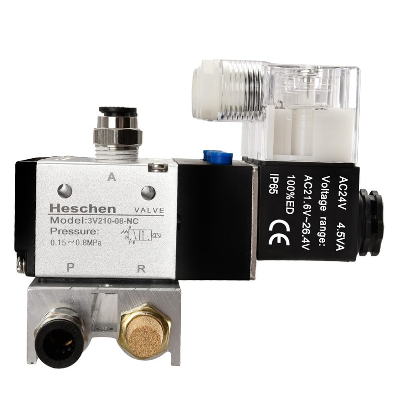 Heschen Electrical Pneumatic Triple Solenoid Valve, 3V210-08, AC24V, PT1/4'' Port,
