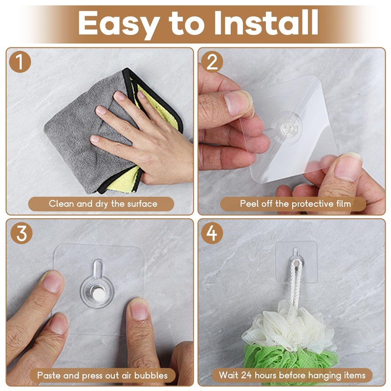 22 Pcs Drill Free Adhesive Wall Hooks, 20 lb Capacity
