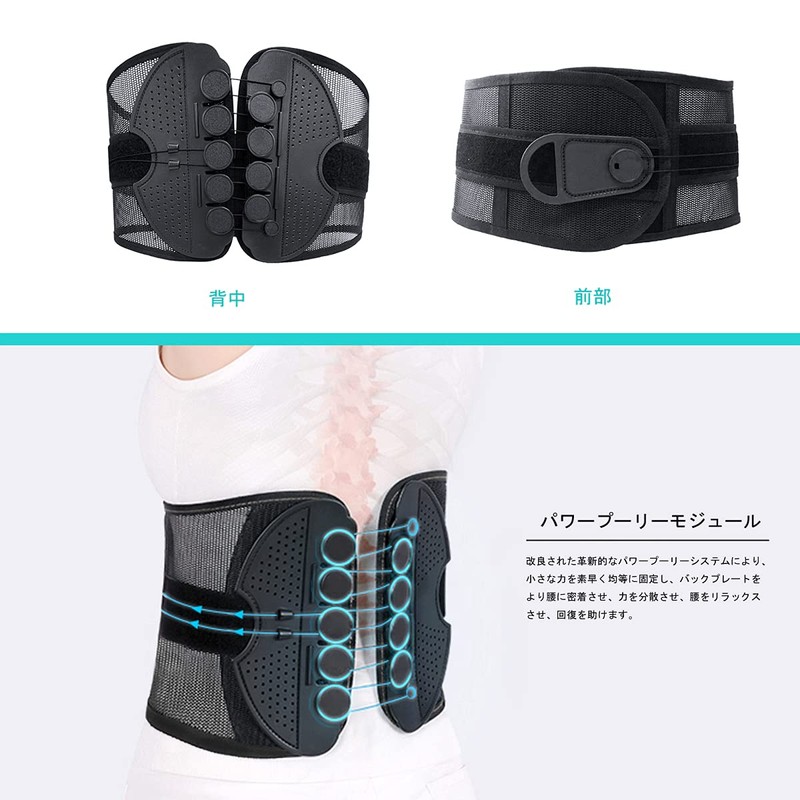MAQKON 腰用 サポートベルト腰サポーター 固定力サポート腰用ベルト 軽い 薄型 洗濯可 作業用 男女兼用 (ブラック,