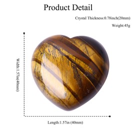 UU UNIHOM 40mm Natural Tiger Eye Large Heart Stones Healing Crystals Gemstones Gifts Heart Shaped Rocks for Home Decor Reiki Meditation Women