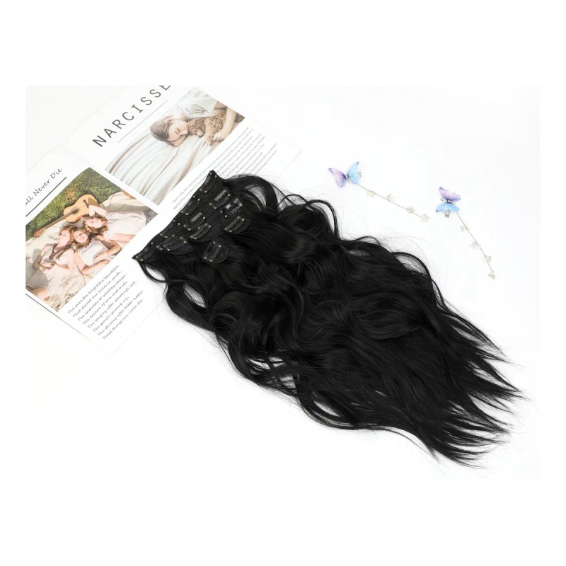 Extensiones Cabello Clip Cortinas Natural Ondulado 6 Pzs