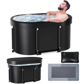 Extra Large Cold Plunge Tub with Aluminum Support Poles for Cold Water Therapy, Portable Ice Bath Tub for Athletes Recovery, Collapsible Ice Plunge Tub for Adults with Water Filling Cushion