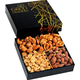 Flavored Nuts Gift Box - 4 Variety Sampler - Gourmet Nut & Pretzel Basket - Gift Tray for Birthday, Holiday, Get Well, Sympathy, Anniversary, Care Package