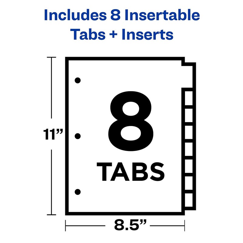 Avery 11124 Insertable Big Tab Dividers, Single 8-Tab Set, Clear-White