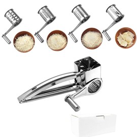 Kitchen Tools Hand Crank Shredder Butter Cheese Grater, Stainless Steel Rotary Grater Handheld Rotary Cheese Grater with 4 Stainless Drum