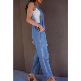 luvamia Jean Overalls for Women Sleeveless Denim Jumpsuit Casual Baggy Overall Jumpsuits Loose Fit Jumpers With Pockets Overalls Women Denim One Piece Jumpsuit Women Medium Blue Size 12 Size 14