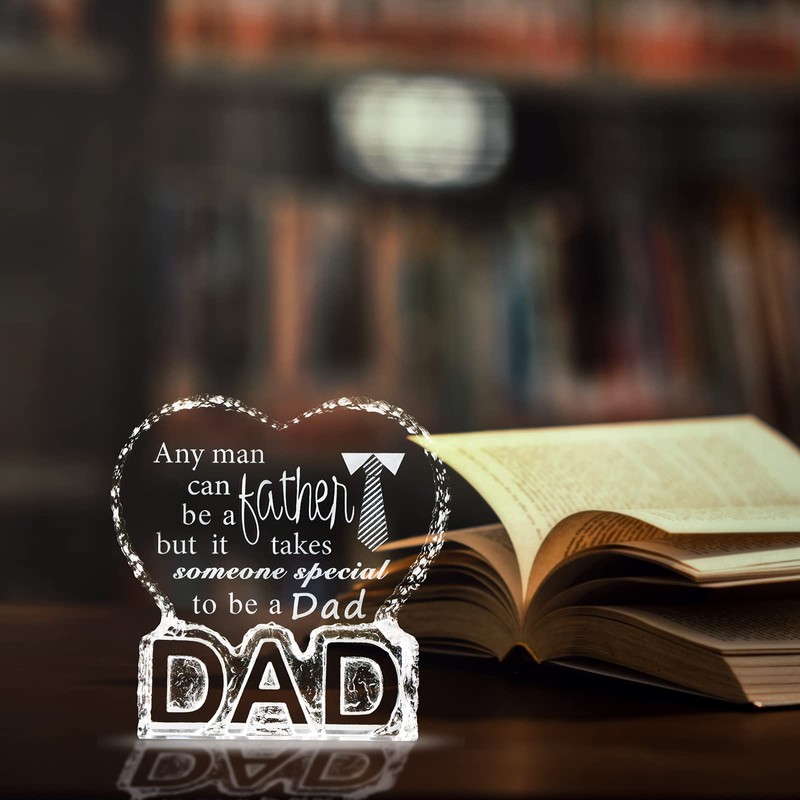 Crystal Paperweight Birthday Gift for Dad, Etched Father Sayings Presents