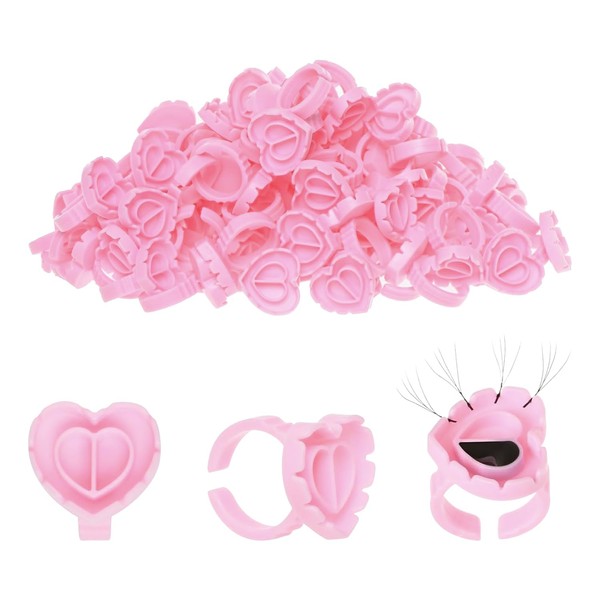 Studio Limited Eyelash Extension Glue Ring (100 PCS) Disposable Heart Shape Glue Cups Holder for Smart Lash Fans and Blossoms in Pink Lash Extension Supplies for Volume Lashes Lovely Disposable Rings