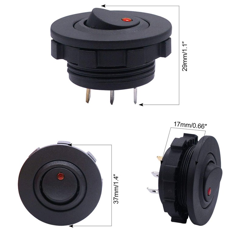 weideer 12V Round Rocker Switch with Shell Red LED Light