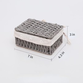 Rattanzenith Small Basket with Lid Paper Storage Baskets for Shelves Small Storage Bin with Removable Liner Nesting Decorative Woven Basket for Makeup Closet Organizer (Small, Grey)