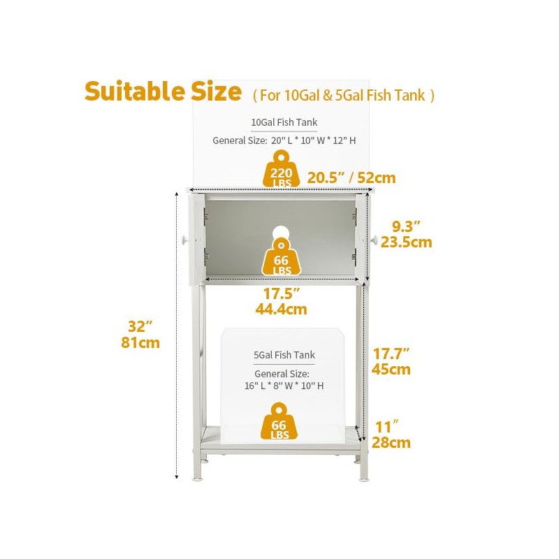 LAQUAL 10 Gallon Fish Tank Stand with Cabinet, Double Aquarium
