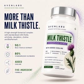 Milk Thistle Capsules 12,500mg Equivalent | Standardised to 80% Silymarin | with Choline & Dandelion Root | 120 Vegan Capsules | 4 Month Supply | 3rd Party Tested | Food Supplement