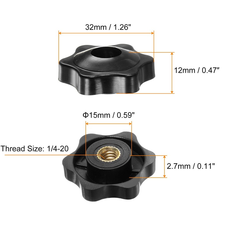 HARFINGTON 12pcs Star Knobs 1/4-20 Female Thread 1.26" (32mm) 6-Point