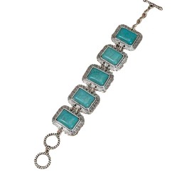 Secret for Longevity Metal Silver Tone Western Southwest Navajo Style Resin Turquoise Chunky Chain Link Statement Bracelet