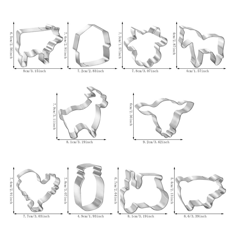 10 PCS Farm Cookie Cutter Set with Recipe Booklet Rooster