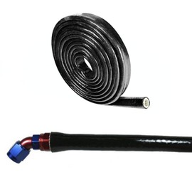 BSTFLEX 1/4"(6mm) ID Heat Shielded Fire Thermo Armor Fire Sleeve Silicone Coated Fiberglass for Automotive Hose Lines & Electrical Wiring Black, 5 feet