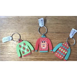 Christmas Sweater Keychain Ugly Reindeer Trees red green rubber (3)
