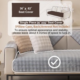 Aucrovee Soft Plush Velvet Couch Cover, Non Slip Fluffy Sectional Sofa Covers for 3 Cushion Couch Sofa L Sharped Sofa, Furniture Protector Slipcover for Pets(1 PCS 36"x82" Light Grey)