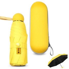 Sykrawki Travel Umbrella, 8 Ribs Pocket Umbrella with Capsule Case, Small UV Umbrella, Portable Pocket Umbrella for Men and Women, yellow