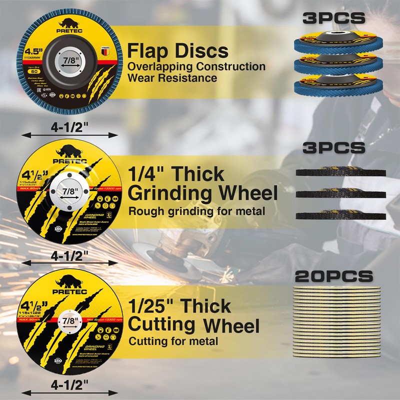PRETEC 26 Packs Angle Grinder Cutting Flap Grinding Disc Wheel
