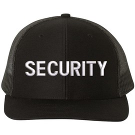 Army Universe Security Embroidered Adjustable Snapback Trucker Cap Professional Security Officer Guard Hat (Black with White Security)