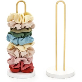 Mkono - Soporte para coleteros, organizador de accesorios para el cabello, color dorado y blanco, soporte para torre de 25 a 35 coleteros, moderno y vertical, organizador de corbatas para niñas, juego