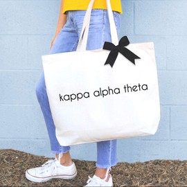 sockprints Tote Bags with Kappa Alpha Theta Color Bow - Classic Sorority Name Design - Large Canvas Tote Bag for Women and Sisterhood