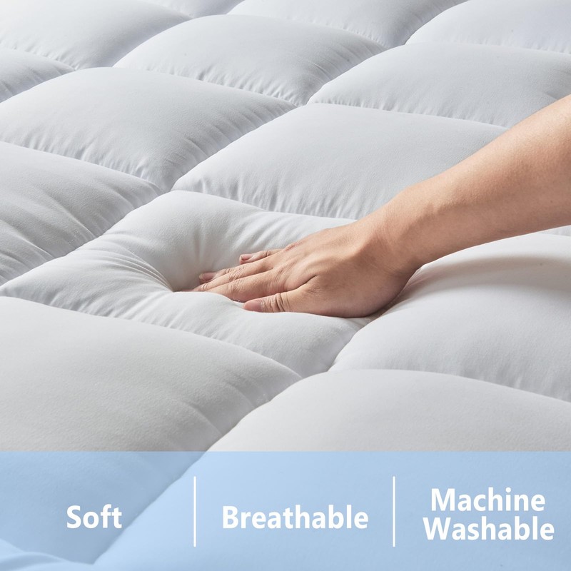 bedsmile Mattress Pad Queen Size Topper, Breathable Pillow Top with