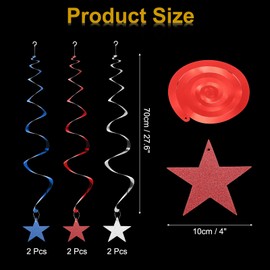 PATIKIL 6pcs Hanging Stars Decorations, 27inch Star Hanging Decorations Party Supplies Shiny Twinkle Streamers for Wedding Birthday Party Graduation Ceiling, Red Blue Silver