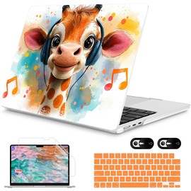 Mektron Compatible with M4 MacBook Air 15 inch Case 2025 A3241 2024 2023 M3 A3114 A2941 M2 Liquid Retina Display Touch ID, Plastic Hard Case & Keyboard Skin & Screen Protector - Cute Giraffe