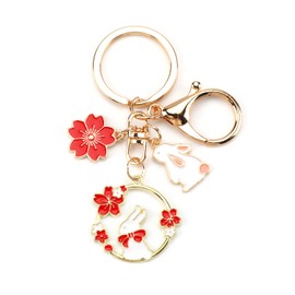 Rabbit Keyring Women's Cute Cartoon Keyring with Pockets Pendant Kawaii Bag Charm Handbags Gift for Girls, gold, S